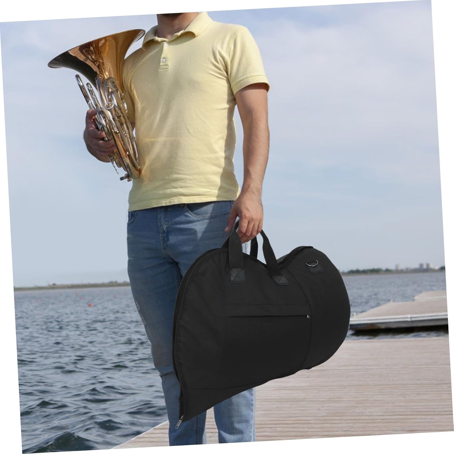 Milisten Portable French Horn Bag with Shoulder Strap Lightweight Musical Instrument Carry Bag Cotton Padded Protection Random Color Handle for Students