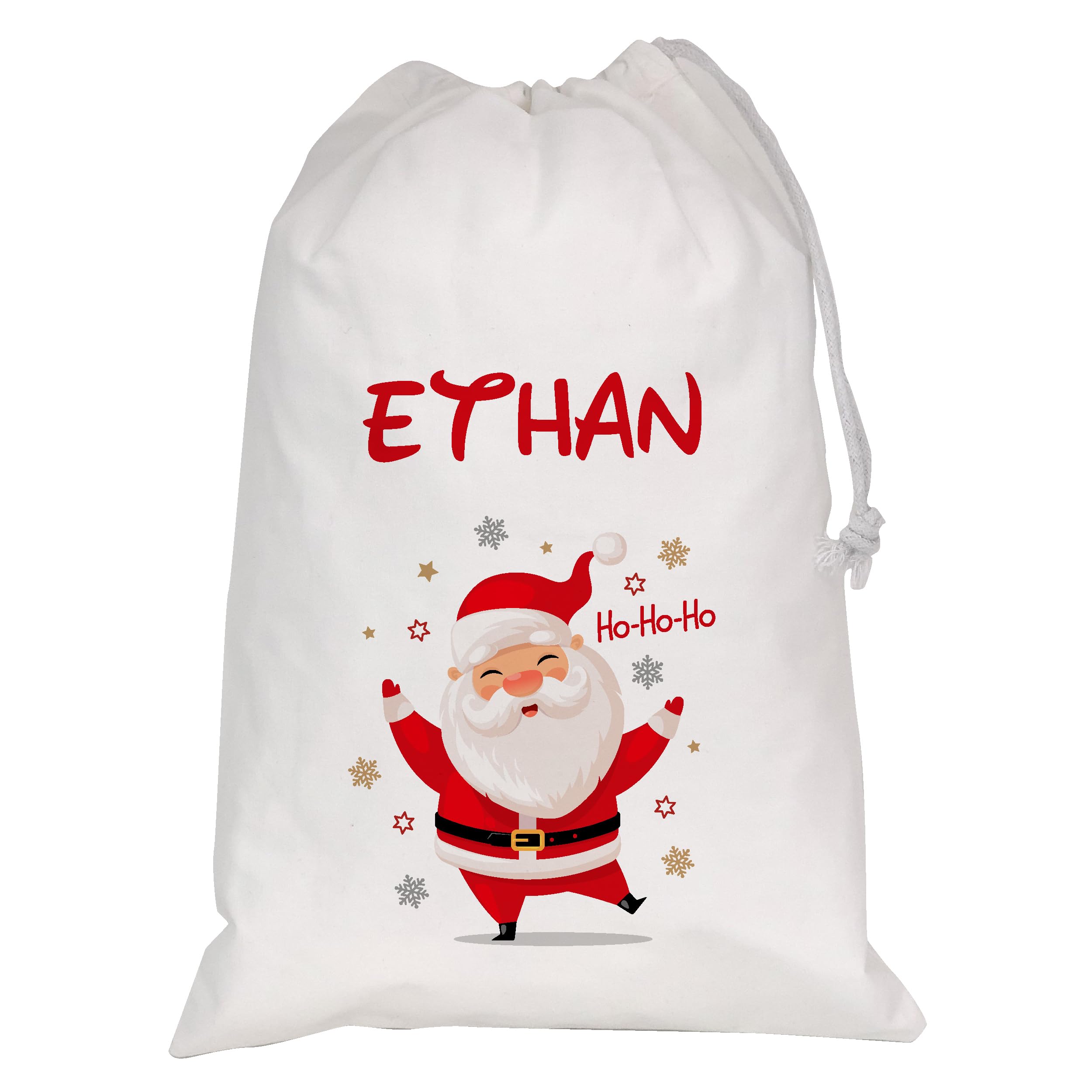 Stickerswall Santa Personalised Christmas Sack Xmas Reindeer White Sack Custom Name Gift Bag For Kids & Adults Festive Large Reusable Sack Holiday Present Bag (Santa)