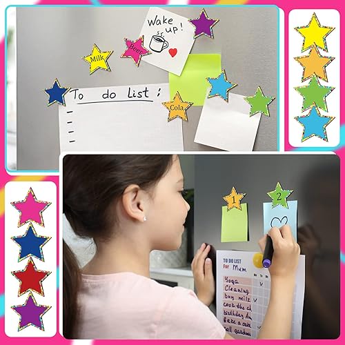 Miniatura 6 de 32 piezas de estrellas con detalles magnéticos de números, estrellas, pizarra blanca, imanes coloridos para nevera para escuela, profesor, oficina,