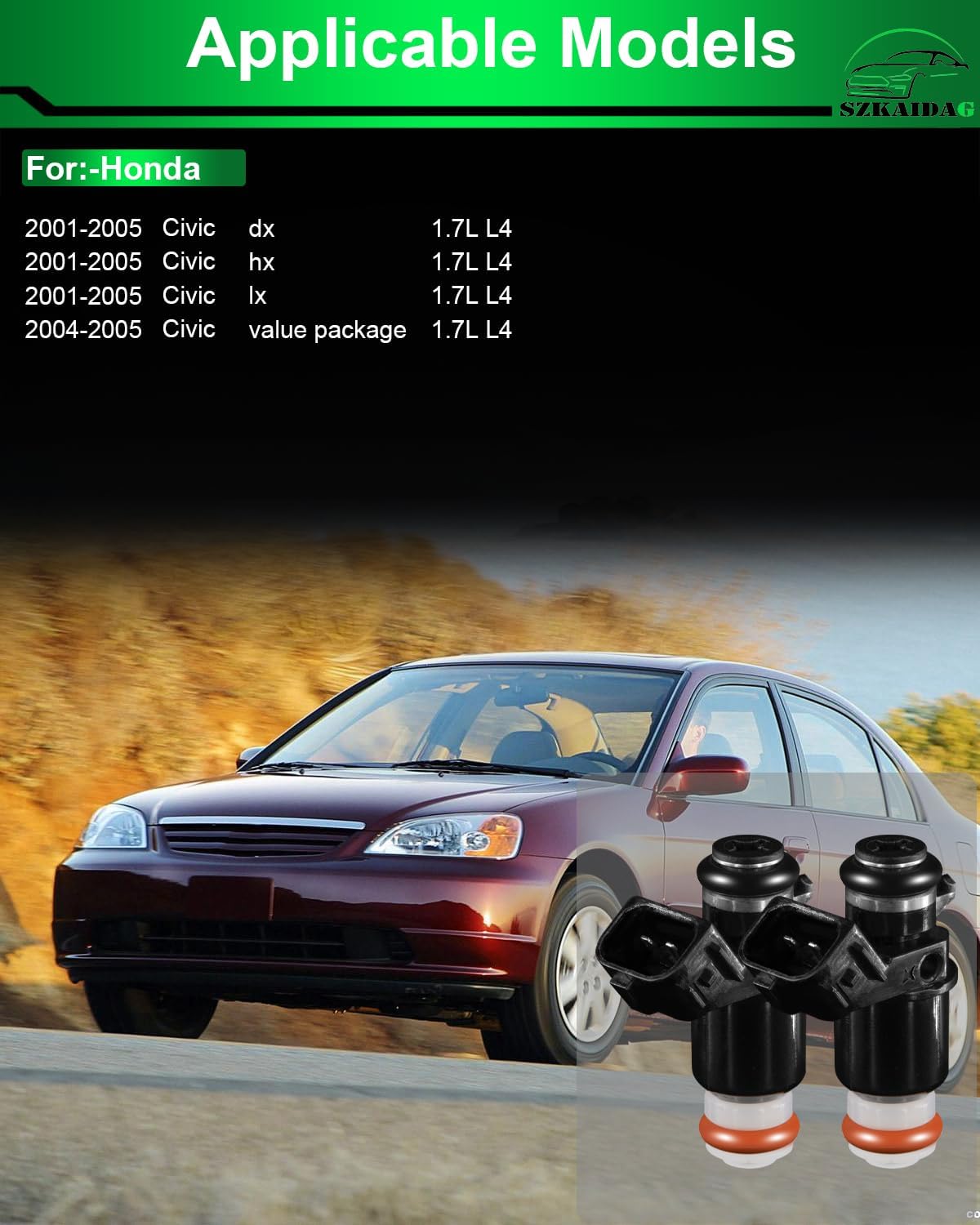 Fuel Injectors Fits For:-Honda Civic dx hx lx 2001-2005 1.7L L4, Civic 2004-2005 value package 1.7L L4, Replacement #OE 16450PLC003 16450PLD004 FJ338 4 Pcs
