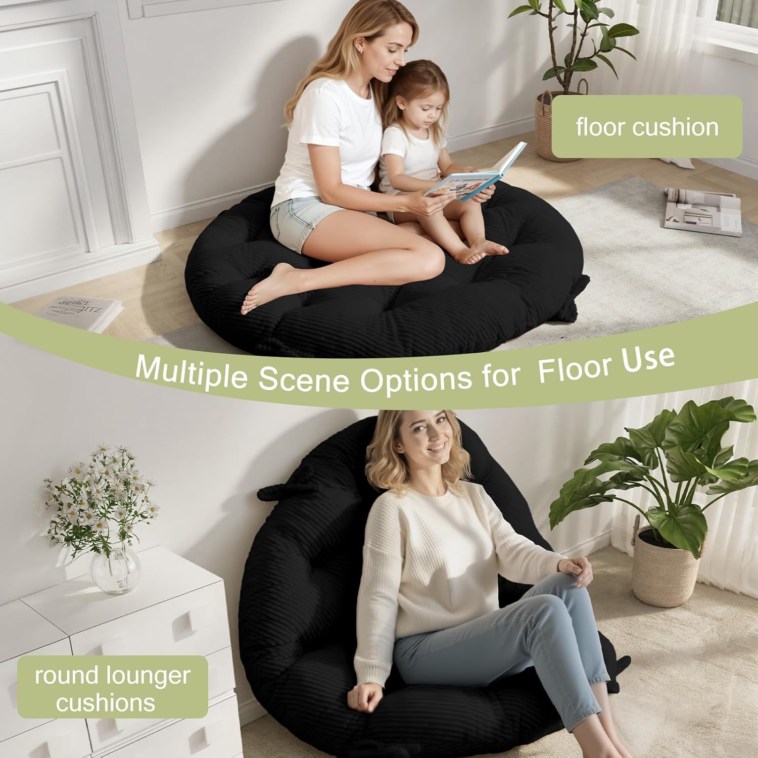 Papasan Chair Cushion, Papasan Circle Chair Cushion Tufted with Corduroy Cover (Without Chair) for Bowl Chair, 45 X 45 Inch, Black