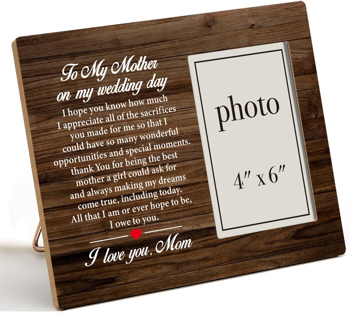 OqtumesMother of the Bride Gift Picture Frame, Wedding Gift Ideas, Rustic to My Mother on My Wedding Day Wood Picture Frame 8 x 10 Inches, Wall Mount and Tabletop - 4 x 6 Inch Photo