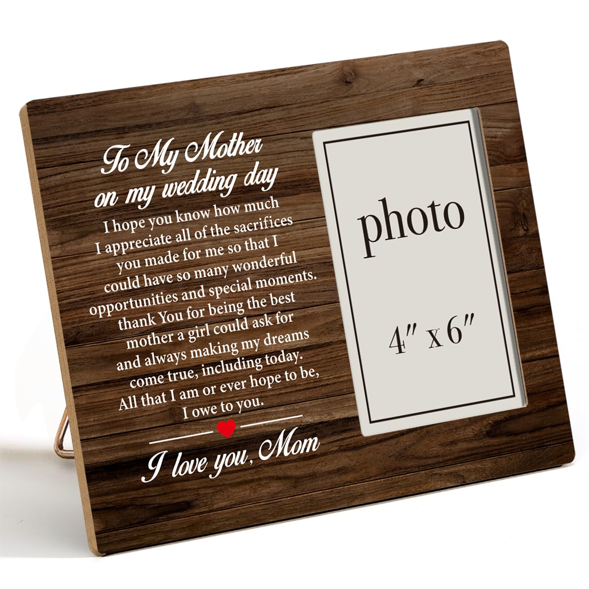 OqtumesMother of the Bride Gift Picture Frame, Wedding Gift Ideas, Rustic to My Mother on My Wedding Day Wood Picture Frame 8 x 10 Inches, Wall Mount and Tabletop - 4 x 6 Inch Photo