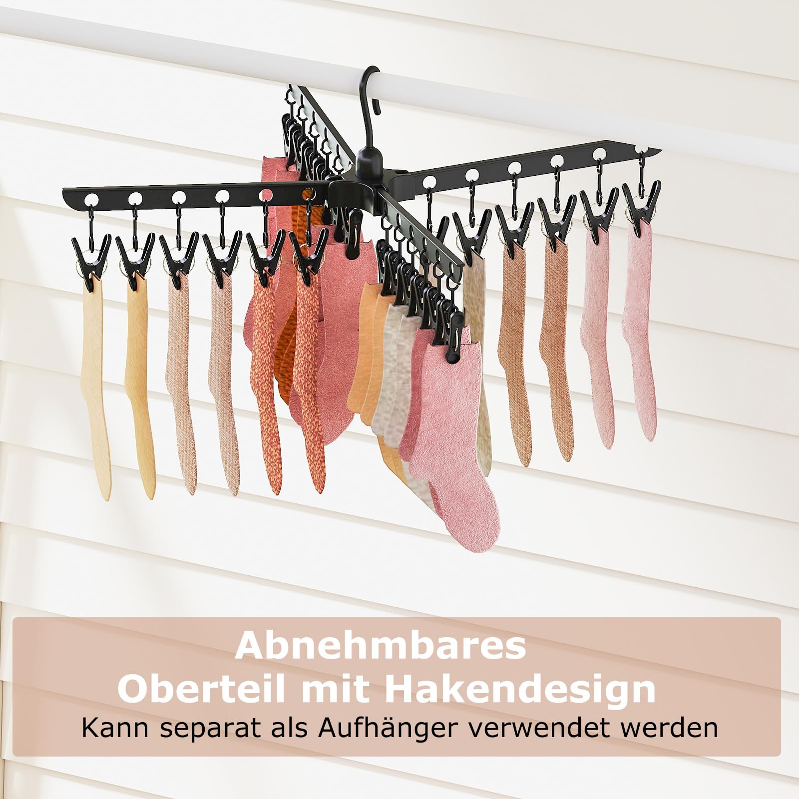 COSTWAY 3-stufiger Wäscheständer klappbar, 178cm freistehender Dreibein-Trockenständer mit 24 Clips & 32 Stangen, platzsparender Handtuchtrockner mit 360° drehbaren Armen, Schwarz
