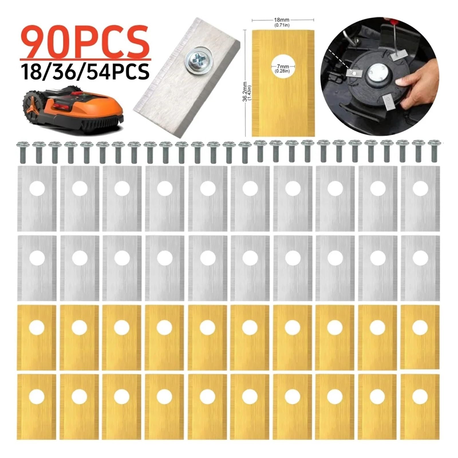 1 ZESTAW Ostrzy do podkaszarki ze stali nierdzewnej do robota koszącego(Gold,36PCS)