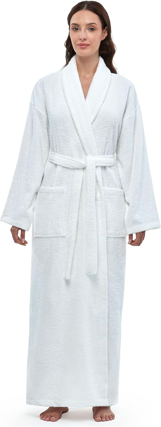 Arus Women's Shawl Collar Robe, Turkish Terry Cotton Bathrobe,with Regular and Full Length Options