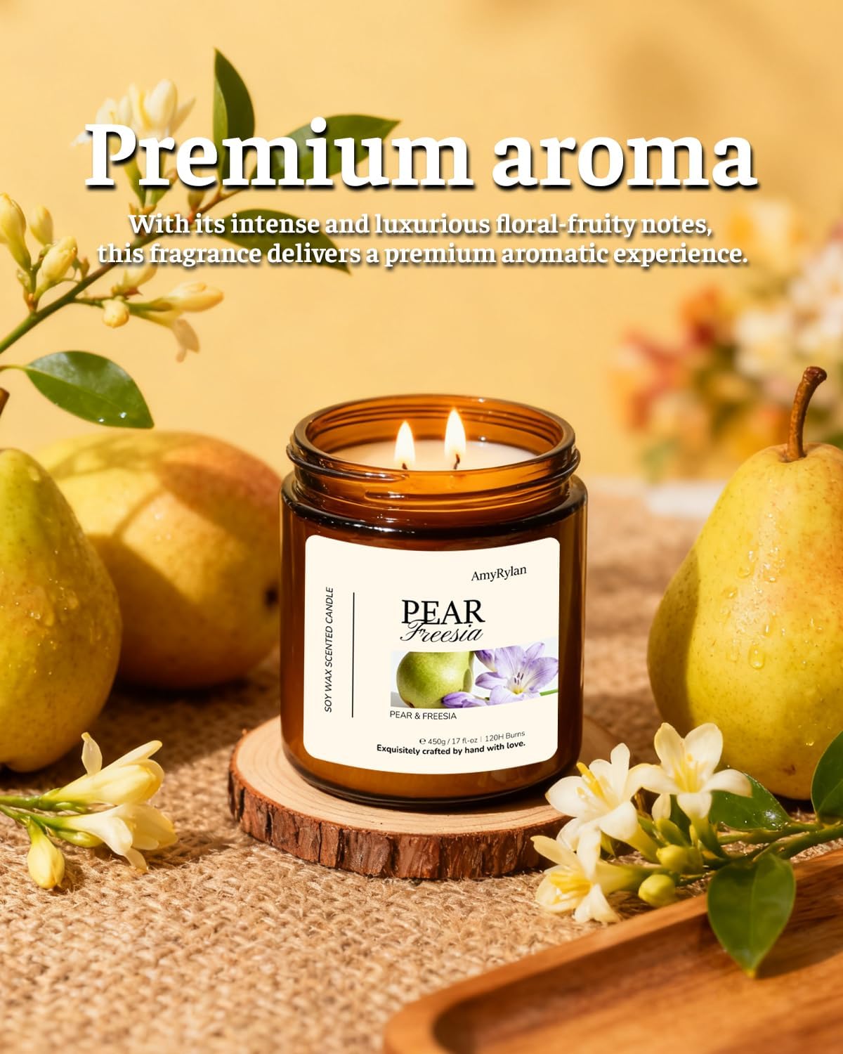 2 Wicks 17oz Large Non-Toxic Soy Wax Scented Candle, Pear & Freesia 120 Hours of Burn Time, Long Lasting Large Candle for Gift, Cost-Effective Candle for Home Fragrance, Aromatherapy image 5