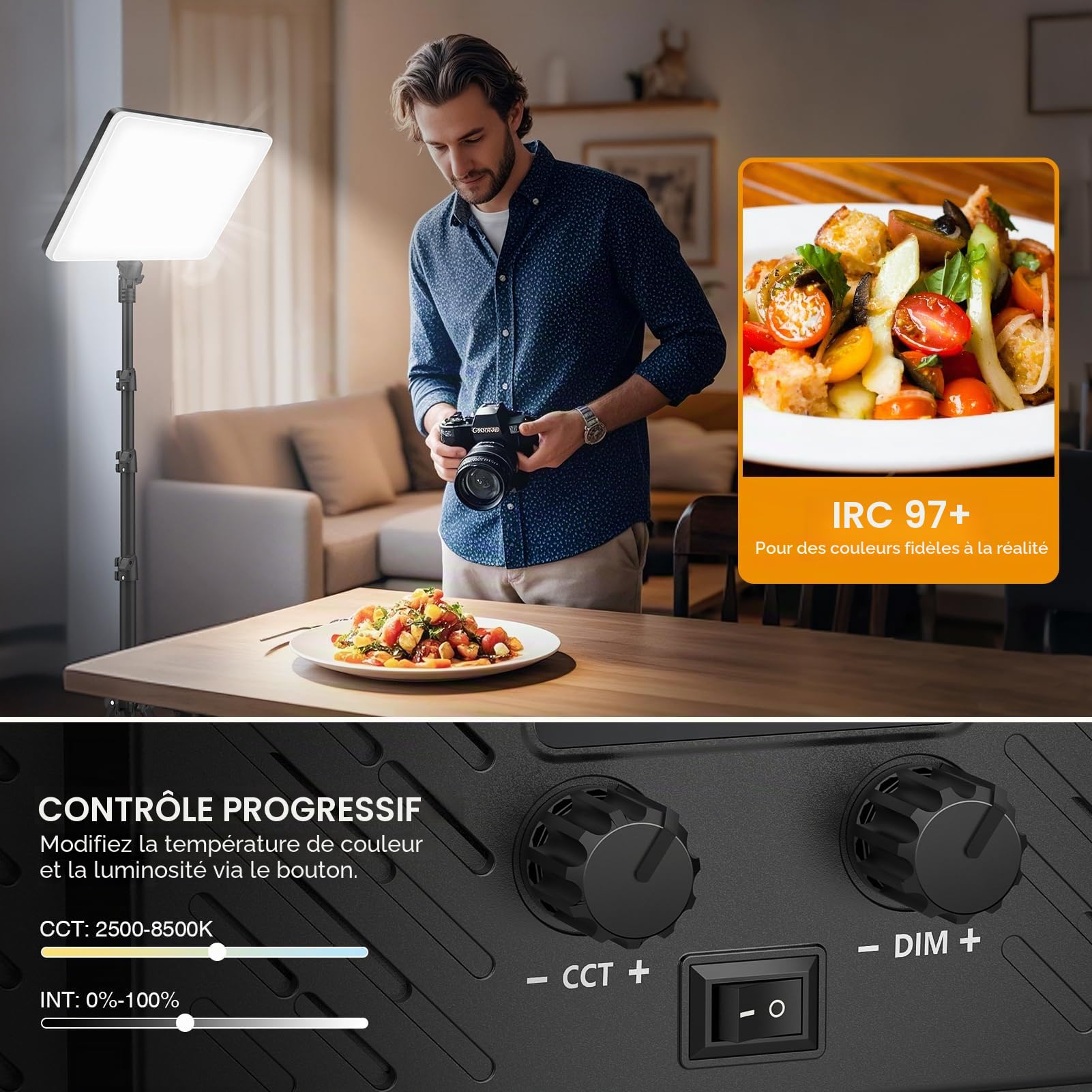 Lot de 2 Panneaux d'éclairage Vidéo LED avec 160cm Trépied, intégré Batterie 8000 mAh et écran LCD, Lumiere Photo équipement de Studio D'éclairage de Photographie à pour Portrait/TikTok