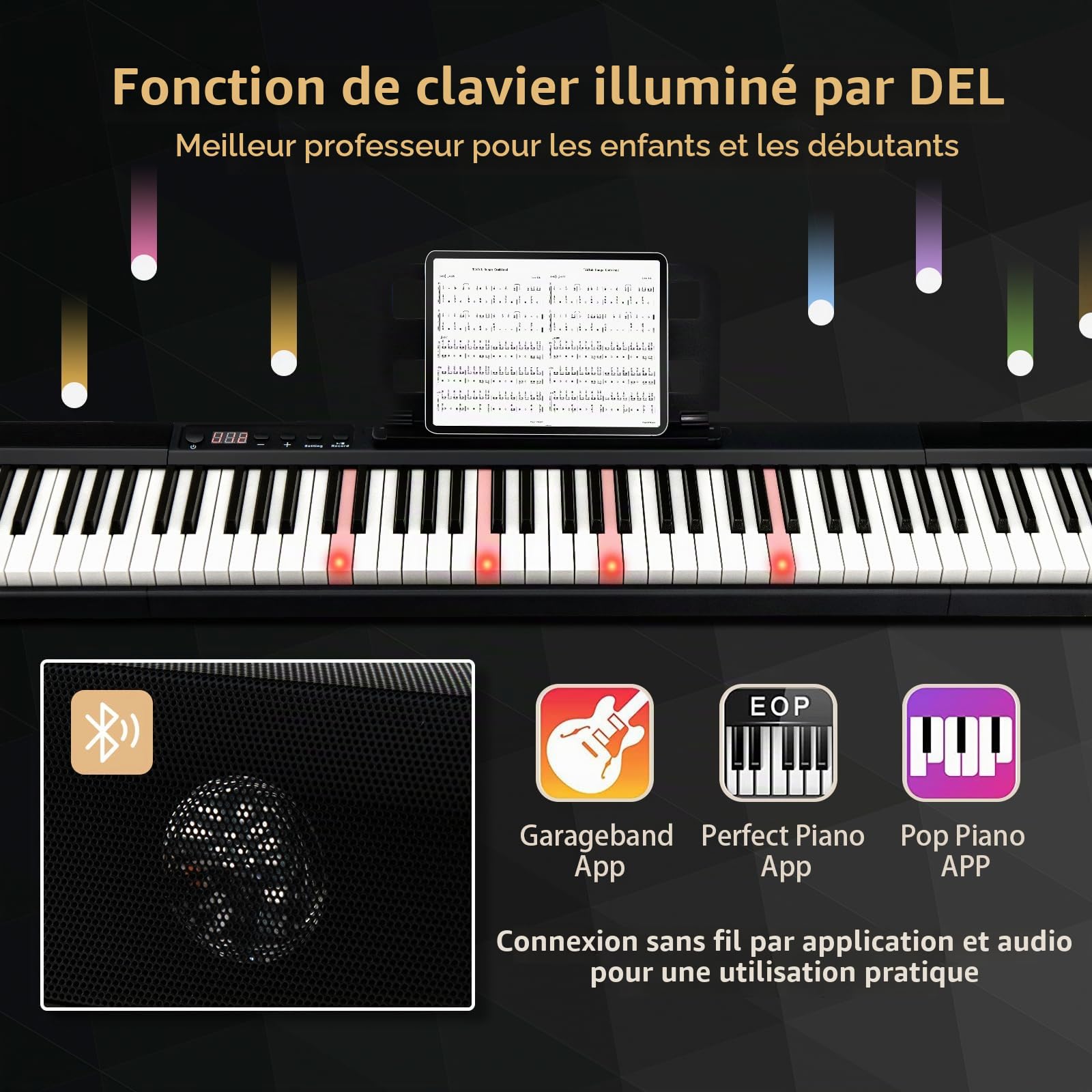 KOMFOTTEU Piano Numérique 88 Touches, USB/Bluetooth, Sac de Rangemen