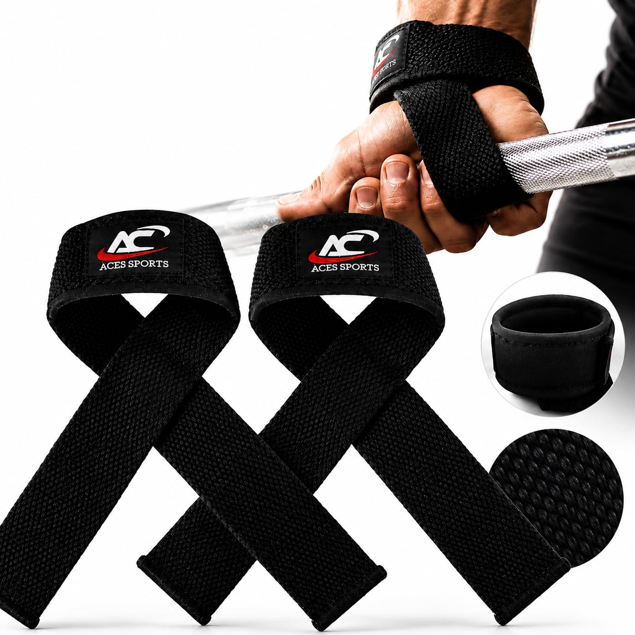 Weight Lifting Straps with Wrist Support -100% Cotton Heavy Duty Gym Wrist Strap Neoprene Padding,