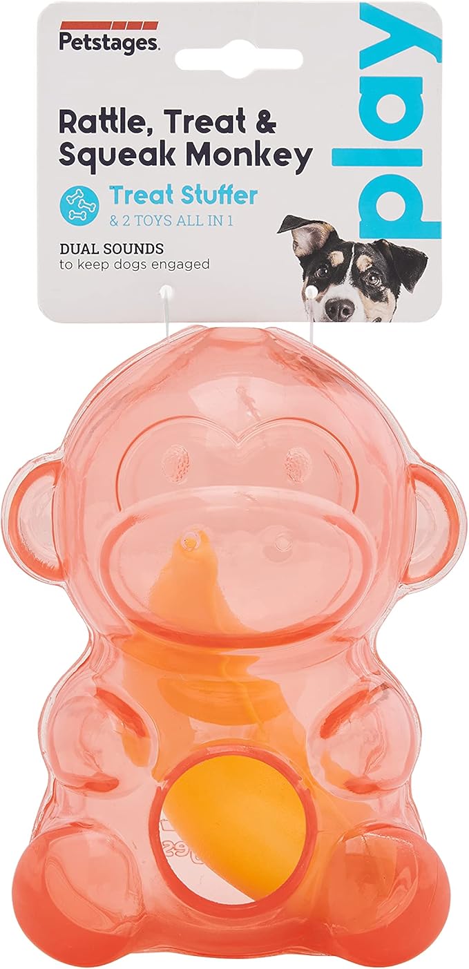 Pet Supplies Petstages Rattle Treat Squeak Monkey Dog Toy Treat Stuffer Brown Amazon Com