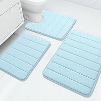 Vista 18 de Buganda - Juego de 3 alfombras de baño con espuma viscoelástica gruesa y suave, absorbentes, antideslizantes, lavables, distintos tamaños