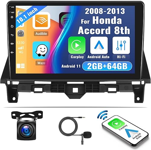 2+64G Estéreo de coche Android para Honda Accord 8th 2008-2013 Radio, pantalla táctil de 10.1 pulgadas navegación GPS en el tablero, radio