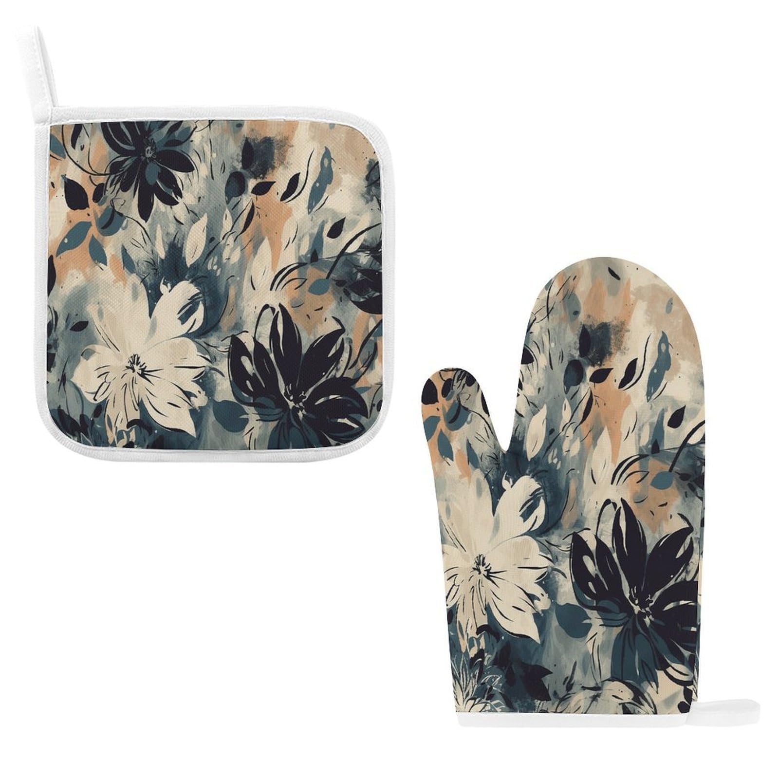 Fodpand Style Drawing Of Flowers Oven Mitts And Pot Holders Sets