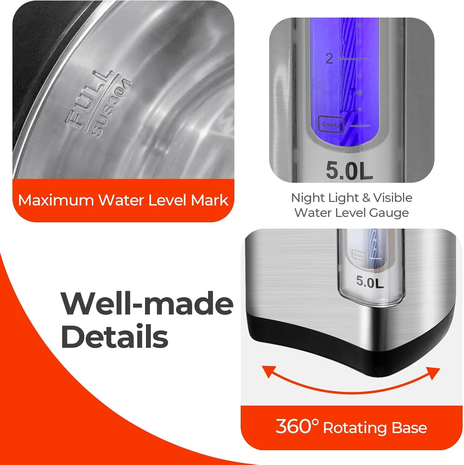 Hot Water Dispenser, 5L-Electric Hot Water Pot, Stainless Steel Liner Bottle with 5 Stage Temperature Settings & Timer, Water Boiler and Warmer for Tea, Coffee Heated