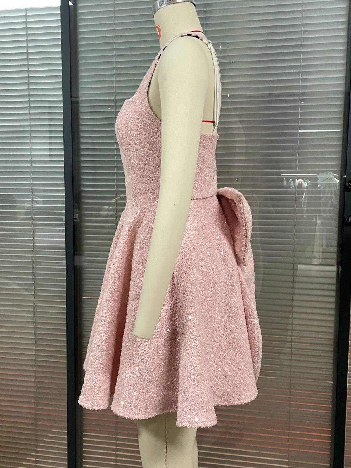 Vestito Donna Abito di Paillettes da Cocktail Abbigliamento Scintillante Sera con Prua-Bianco-XXL