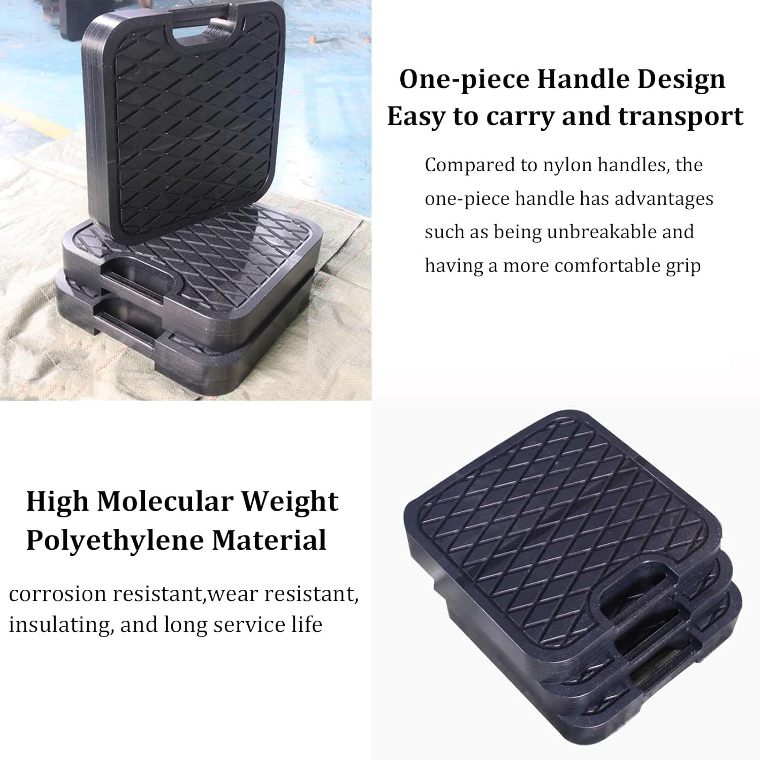 Heavy-Duty Outrigger Pad with Handle, 12x12x1.1 - Durable Leveling Blocks for Crane, Wrecker, Tow Truck, RV - Round Corner Design for Stability and Safety