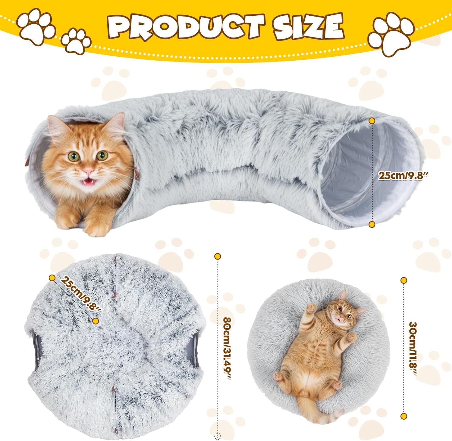 Cat Tunnels for Indoor Cat, Soft Plush Dount Kitty Cave with Peekaboo Hideaway, Under Christmas Tree Cat Toys for Kittens, Rabbits & Ferrets