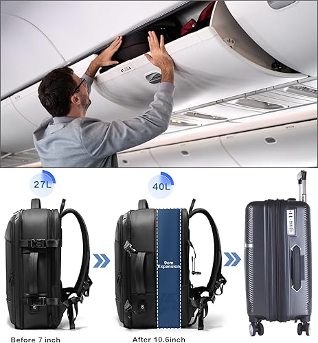 Miniatura 2 de FENRUIEN Mochila de viaje de 41L expandible para laptop de 17.3 pulgadas para hombre, Negro -, Mochilas de viaje