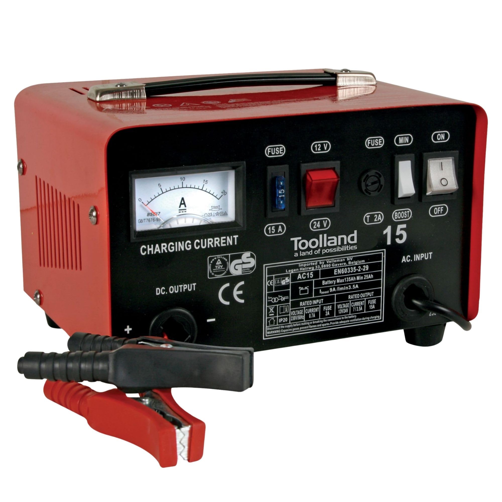 Ventux Gear CD-30S oplader en starthulp, 12 V/24 V, voor loodbatterijen, startfunctie 160 A/260 A, analoge ampèremeter, veiligheidsbescherming