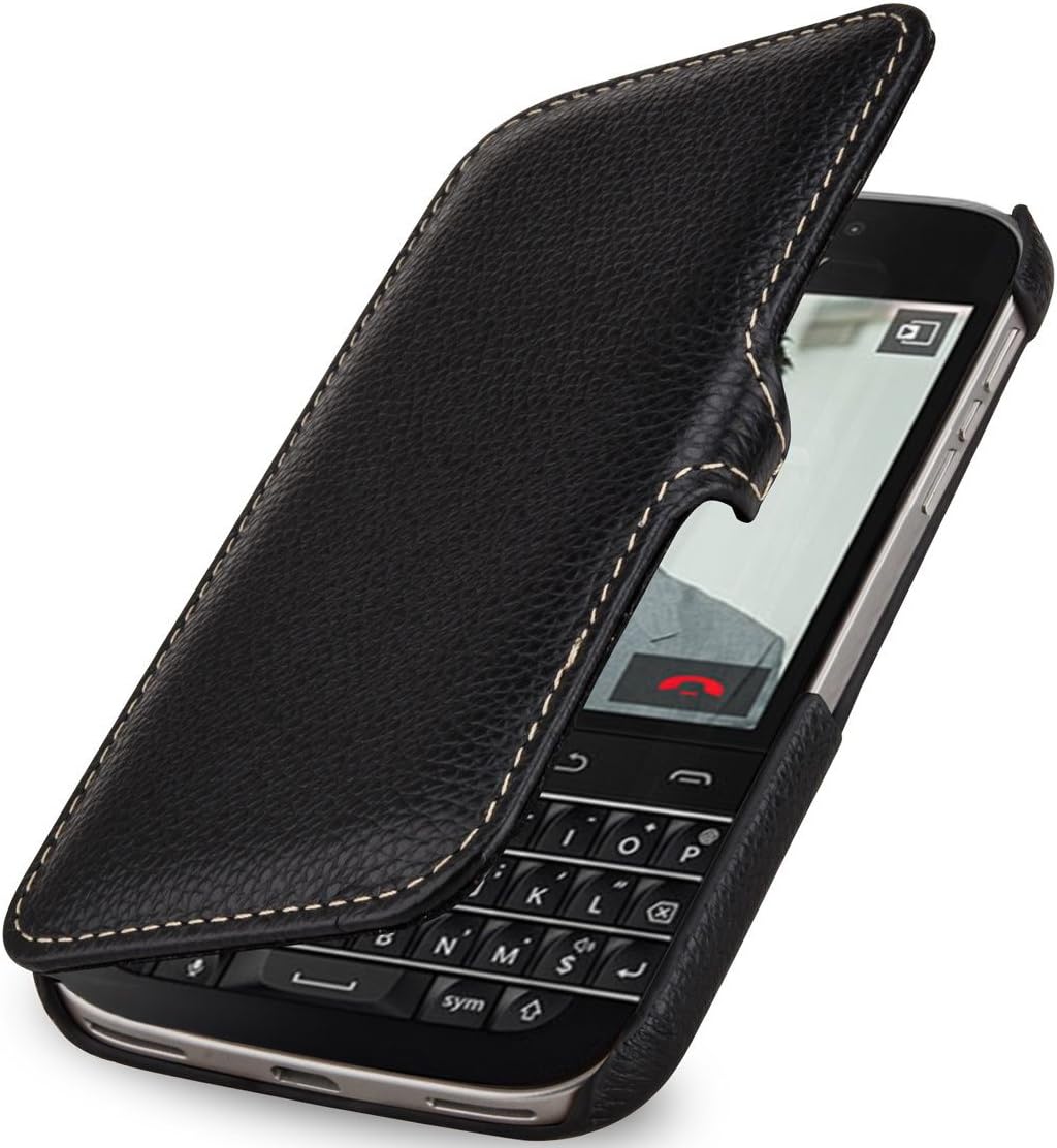 StilGut® Book Type with Clip and Sleep/Wake Sensor, Genuine Leather Case, Cover for BlackBerry Classic, Black