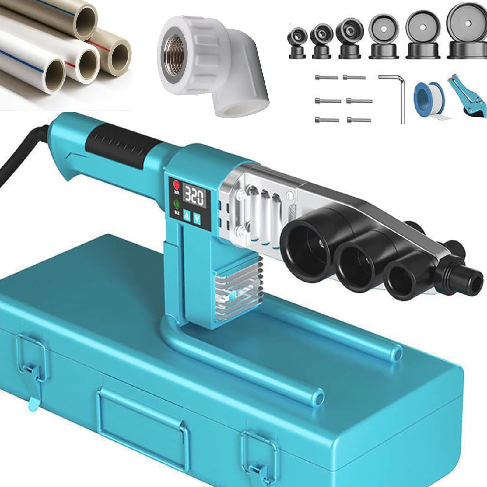 YXYLJOZ Plastic Pipe Welding Machine, Hot Melt Welder Welding Tool Kit, Professional Scissor, Anti-Blocking Die, Digital Display PE/PB/PPR Pipe Fusion Welder, Double Heat Dissipation (63)