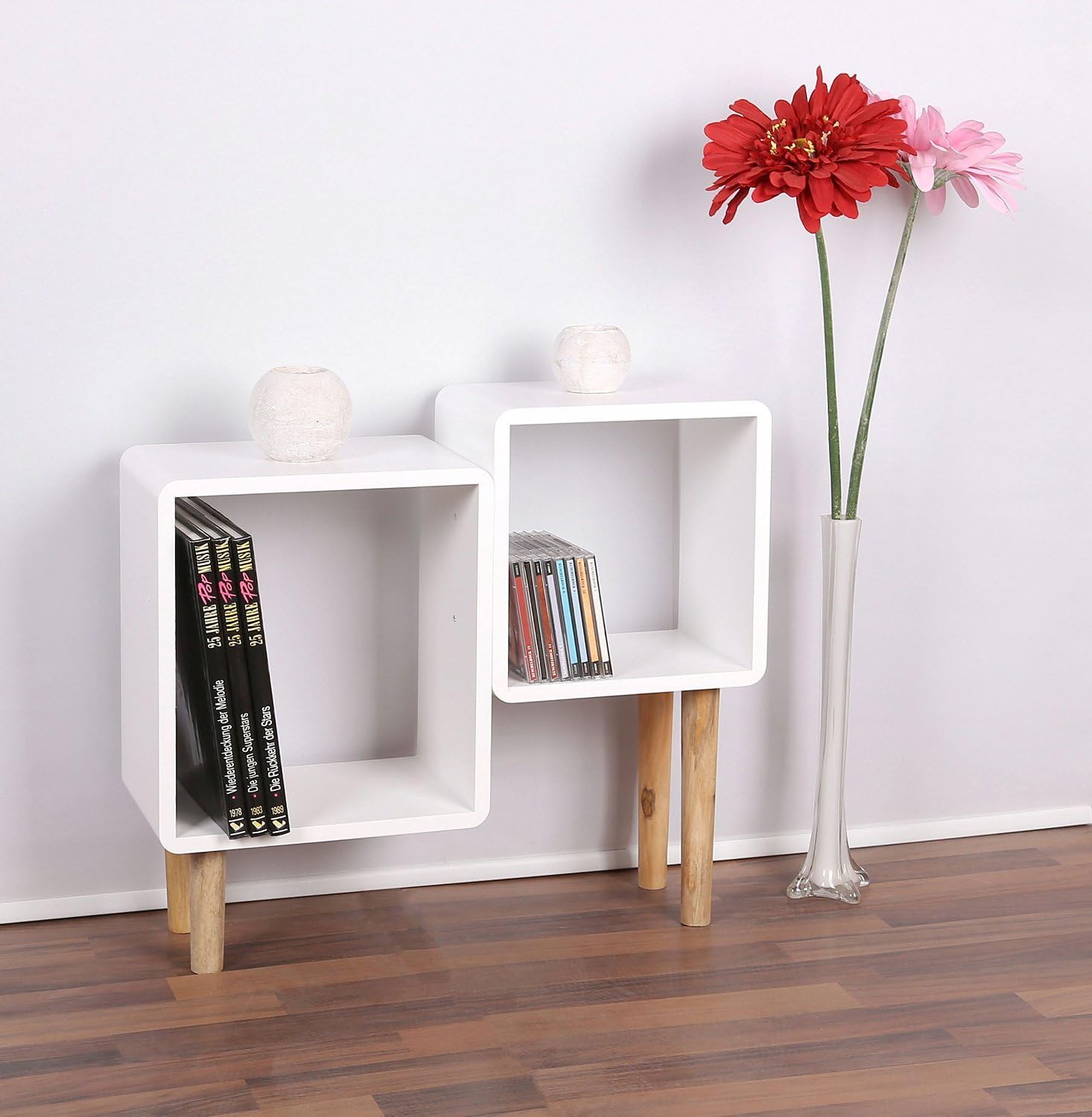 Uniifurn Set of 2 Wooden Bookcase Storage Shelving Unit for DVD, Contemporary Design (White)