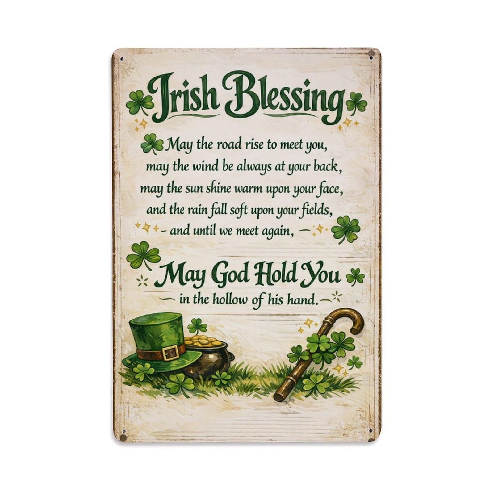 Jdfenggu Vintage Irish Blessing Shamrock Pot Of Gold Retro Metal Tin Sign, Metal Poster For Bar, Home, Man Cave, Kitchen, Laundry Room Art Decor 8X12 Inch