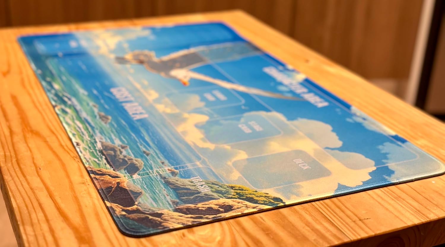 Trading Card Game Playmat – OPTCG Compatible Play Mat with Card Zones, Non-Slip Rubber Base, Stitched Edges, Original Art (Seagull)
