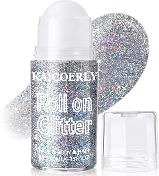 Roll-on Holographic Body Glitter Gel for Women Girls, Sparkle Chunky Glitter Makeup for Christmas New Year Festival Halloween Party Rave, Face Glitter Makeup for Face Body Hair LipsSilver