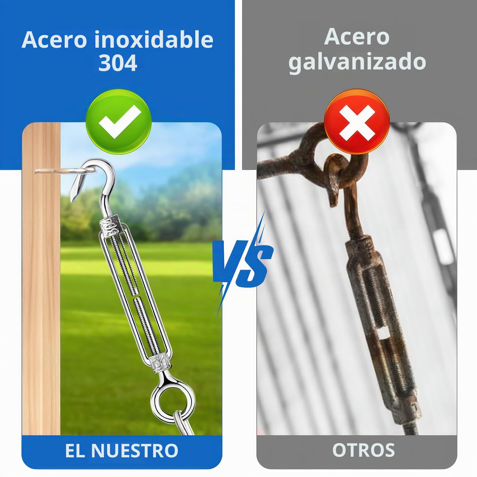 Cable de Acero Inoxidable 2mm x 15m Kit con Tensores para Jardín