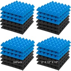 Espuma Acústica 60X60 JBER Paneles de espuma acústica para sonido, paquete de 24 unidades de 5 x 30 x 30 cm, tratamiento de insonorización azul y negro, acolchado de pared de estudio, absorción de sonido, tratamiento