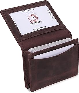 FOXHACKLE Leather Credit Card Holder For Men and Women, Small RFID Blocking Bifold Wallet (With ID Slot, Hunter Coffee Brown)
