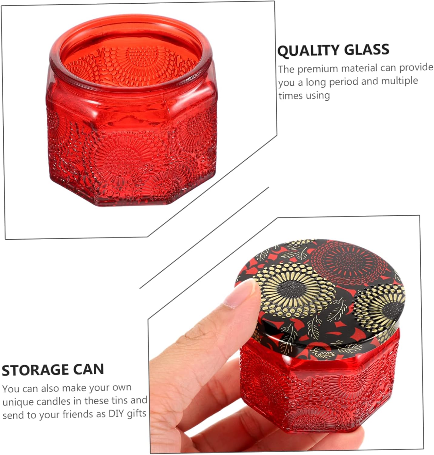 CIMAXIC 14pcs Embossed Glass Candle Jars Lids DIY Candle Making Storage Containers Colorful Aromatherapy Holders for Craft Lovers and Beginners High Temperature Resistant Elegant Design