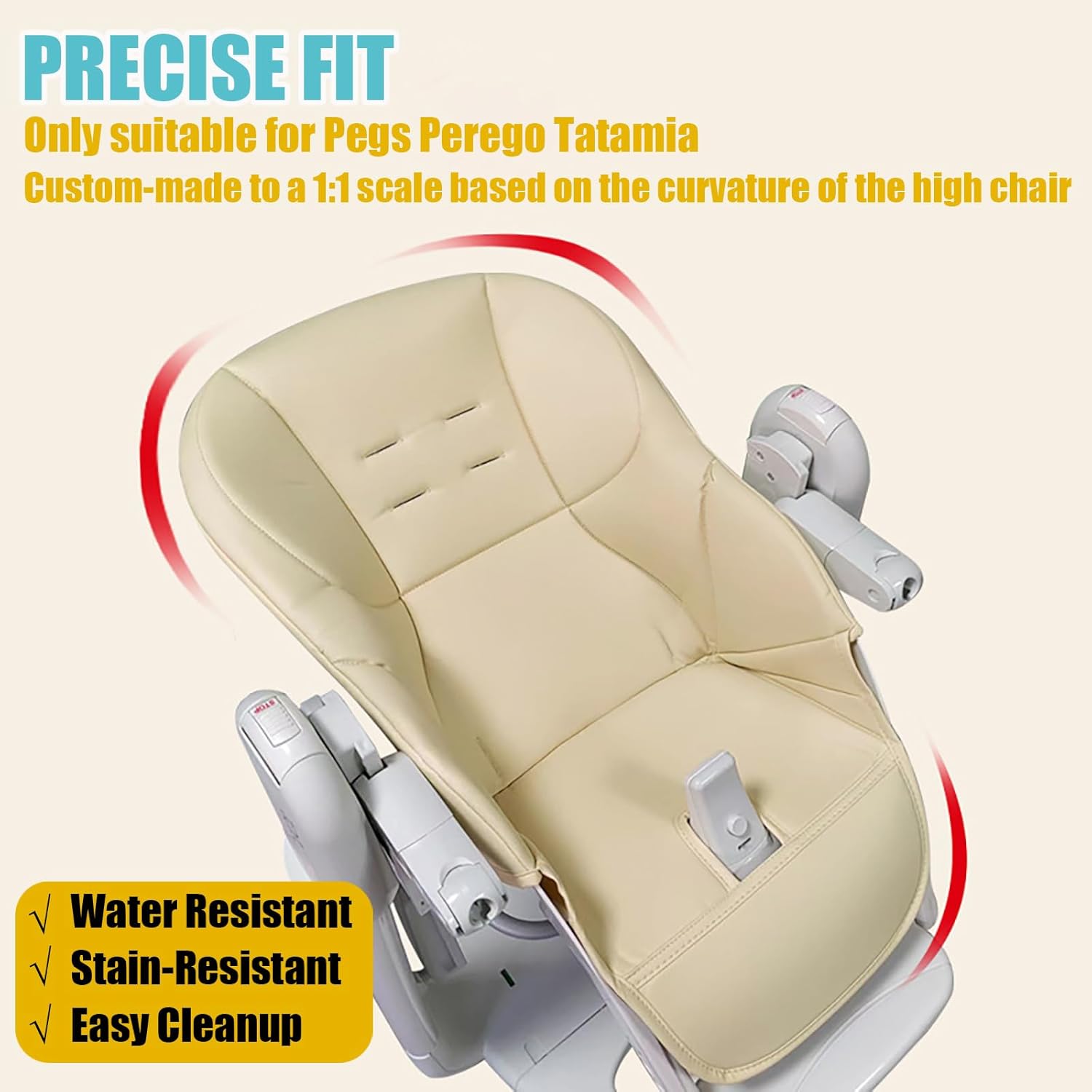 High Chair Cover Replacement Suitable for Peg Perego Tatamia, High Chair Seat Soft Cushion, Comfortable Cushion PU Leather, Gray