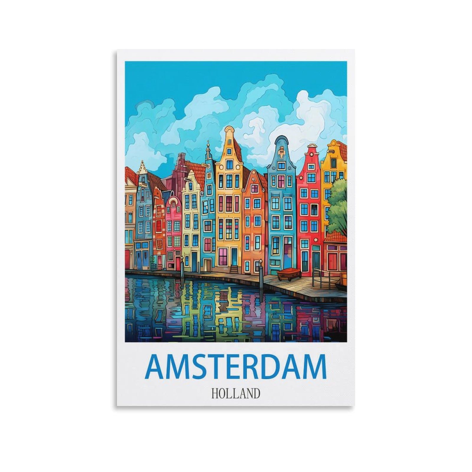FZYUEN Amsterdam Holland Vintage Travel Posters 08x12inch(20x30cm) Canvas Wall Art Prints for Wall Decor Room Decor Bedroom Decor