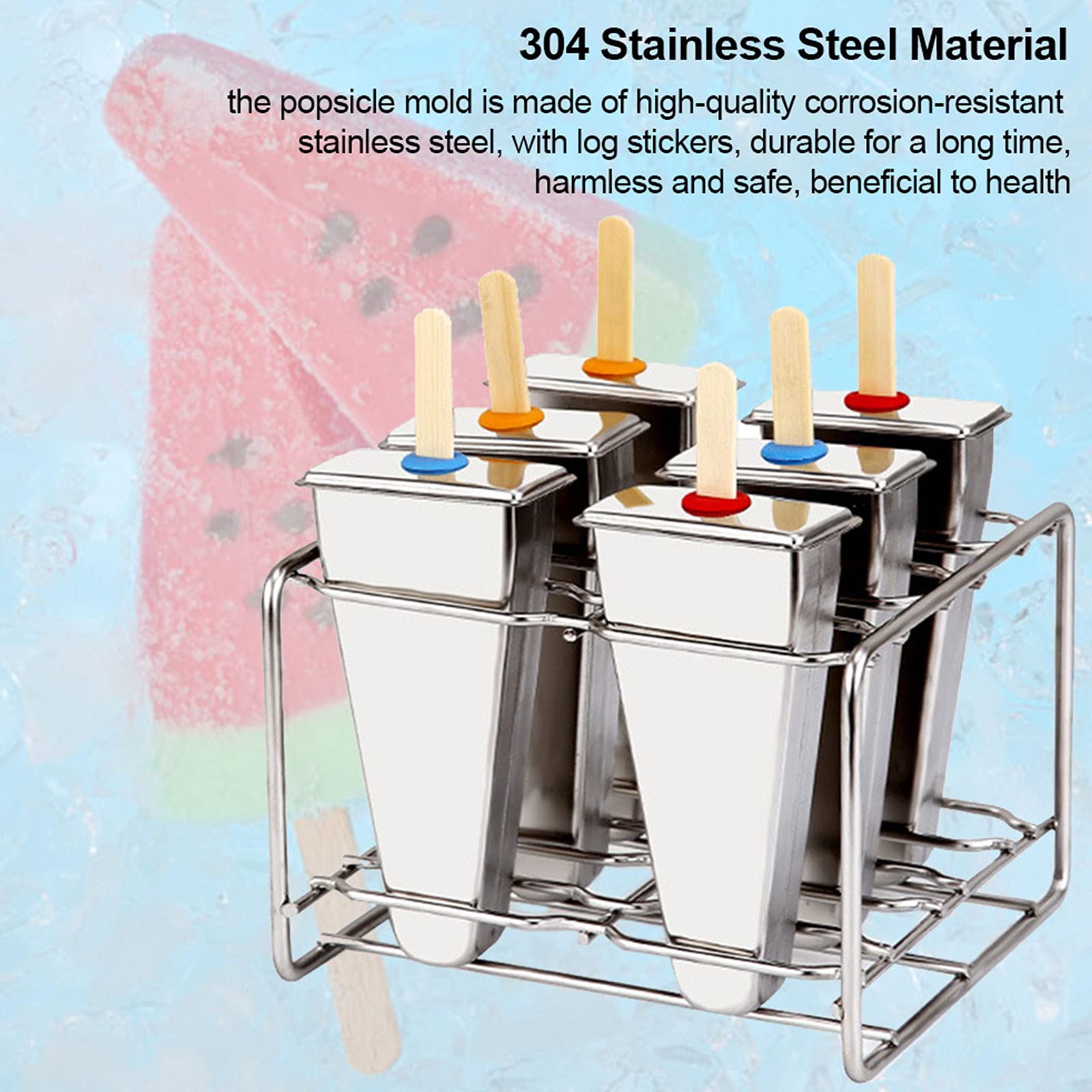Stieleis Edelstahl, Eisformen EIS am Stiel Edelstahl, EIS Formen Fuer Stieleis Edelstahl, 6er Set Edelstahl Eisform Eckig mit Ständer und Bambussticks Eisstiehlform Eisstiel Form