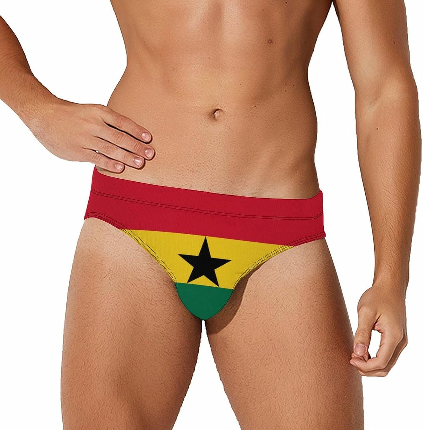 Zakqeik Mens Swim Briefs Swimwear Slim Bikini Swimsuit Ghana Flag Print Bathing Suit