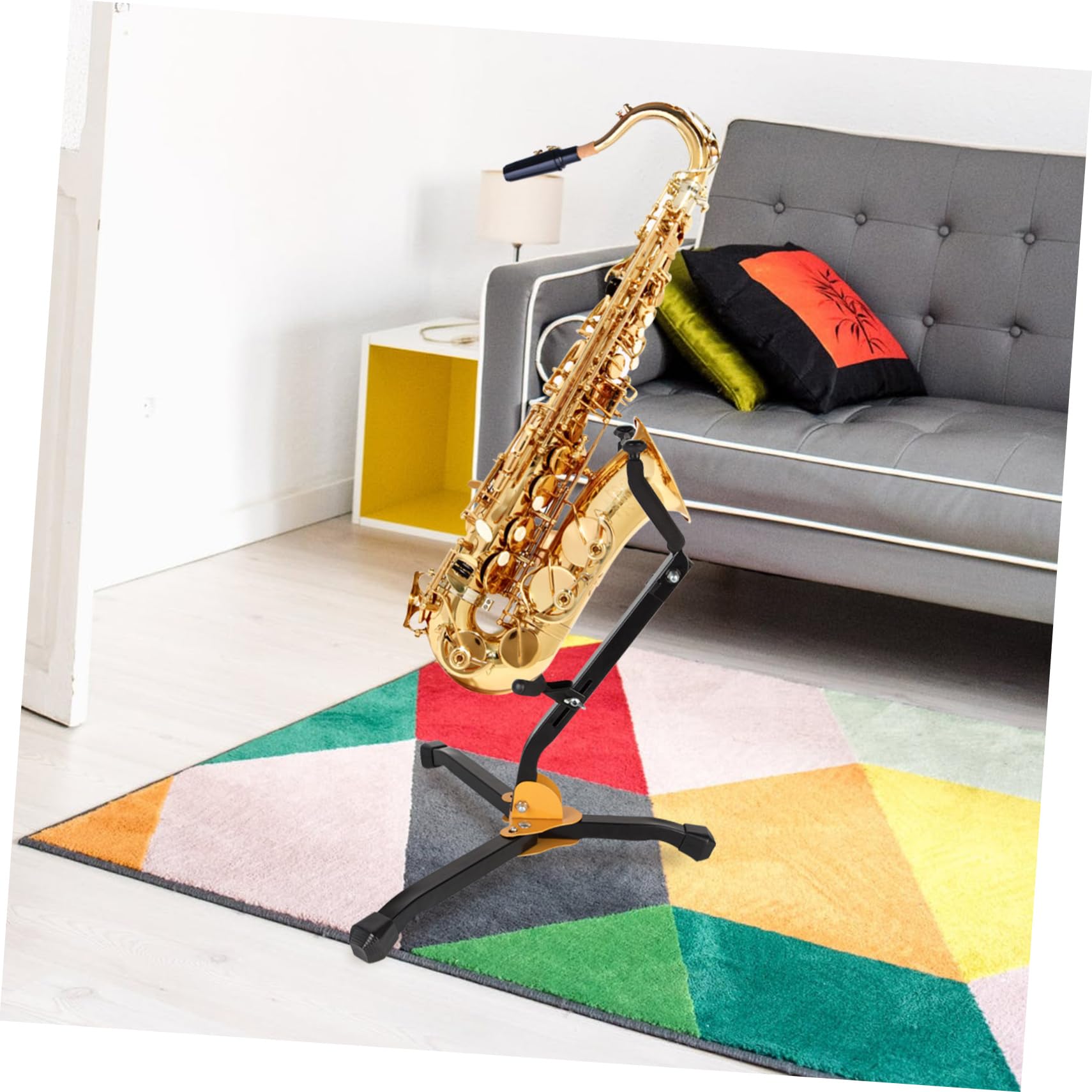 Kisangel Faltbarer Altsaxophonständer aus Eisen und Abs mit Schwamm Tragbarer Schwarzer Saxophonhalter zum Schutz des Instruments für Musikunterricht und Zuhause