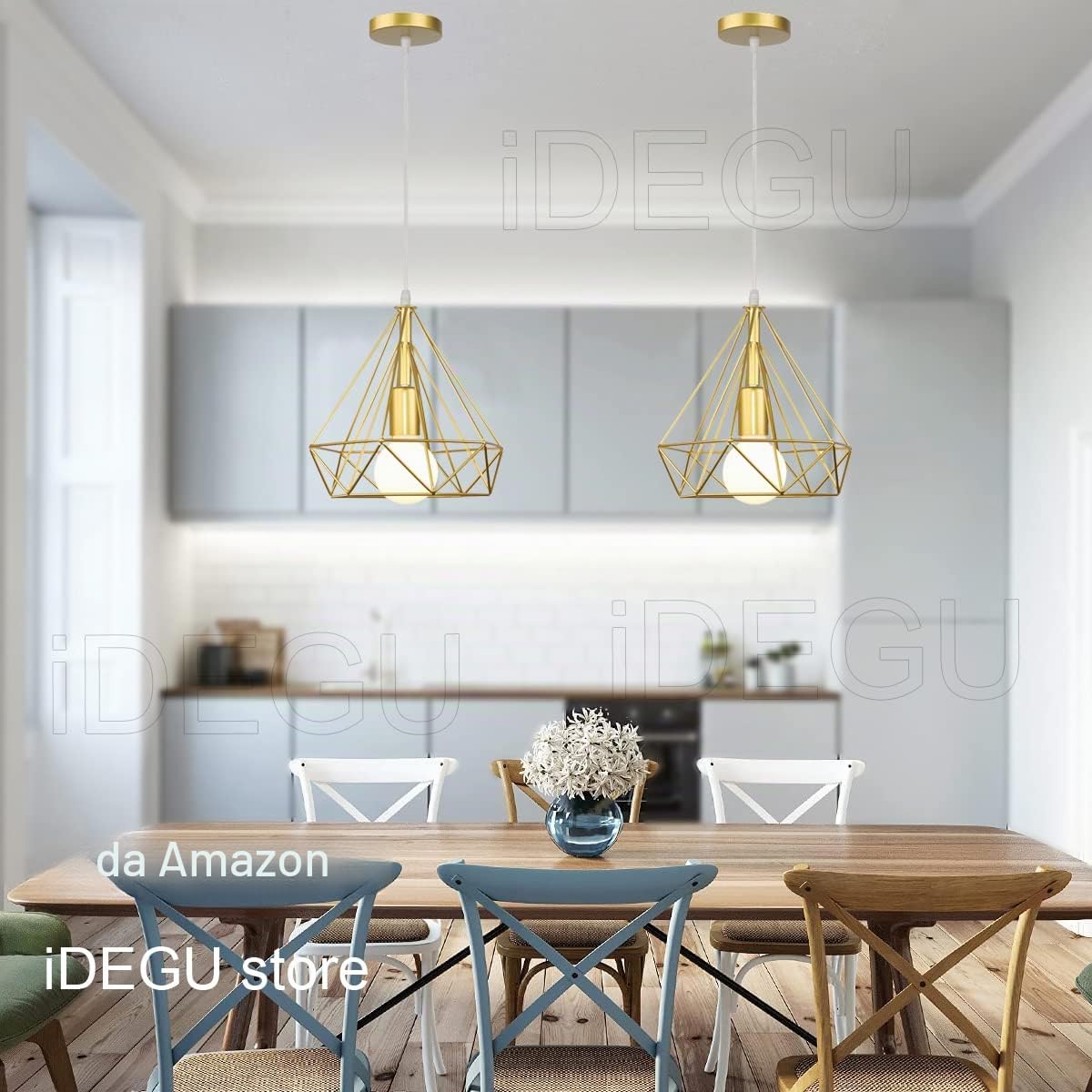 iDEGU Lampada a sospensione vintage 25 cm Lampada da soffitto industriale E27 Illuminazione a sospensione retrò per sala da pranzo, camera da letto, soggiorno, cucina (3 pezzi, oro)