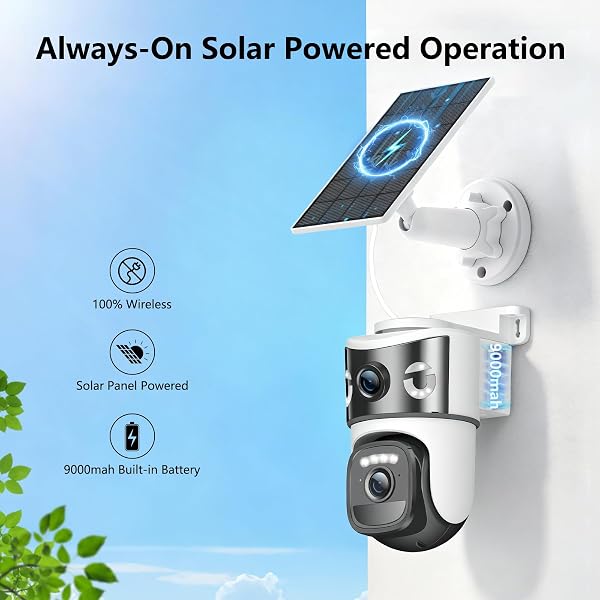 4K Wireless Outdoor WiFi Surveillance Camera, 8MP Dual Lens Solar Outdoor Camera with Panel, 355° PTZ, Night Vision, Automatic Tracking, PIR Human Detection, Two-Way Audio - 2