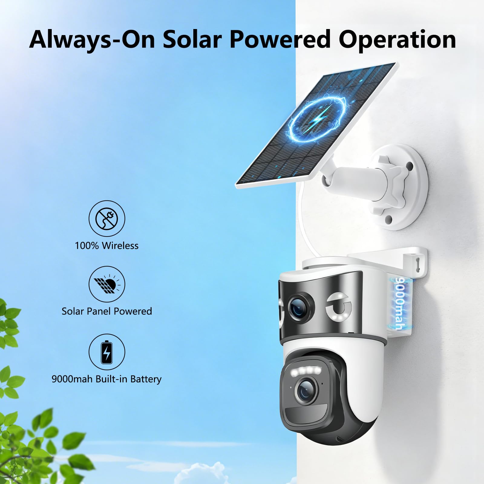 4K Wireless Outdoor WiFi Surveillance Camera, 8MP Dual Lens Solar Outdoor Camera with Panel, 355° PTZ, Night Vision, Automatic Tracking, PIR Human Detection, Two-Way Audio - 2