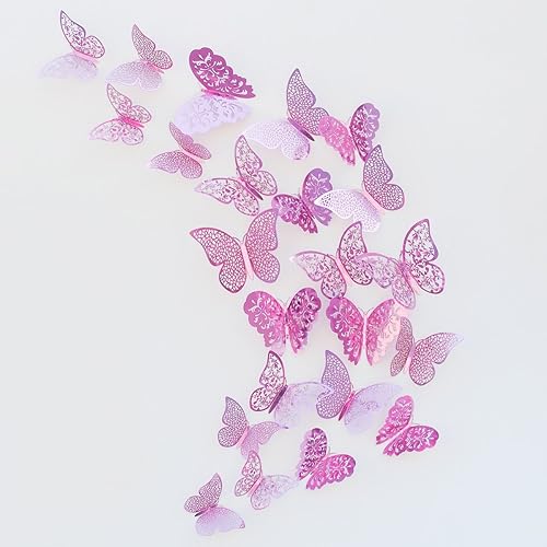 Miniatura 1 de Calcomanías PinkBlum de pared, diseño 3D con diseño de mariposas, 36 unidades, murales de papel decorativo para manualidades, para salas,
