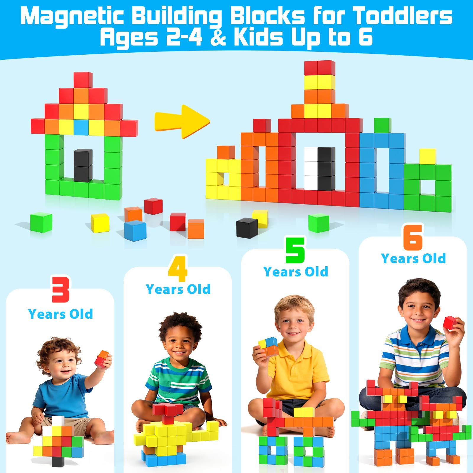 Toylogy Magnetische Bausteine für Kleinkinderspielzeug, Rein Magnetischer Welt Edition Spielzeuge für Sensorisch STEM Ausbildung Vorschule Magnetspielzeug für 3 4 5 6 Jährige Jungen und Mädchen