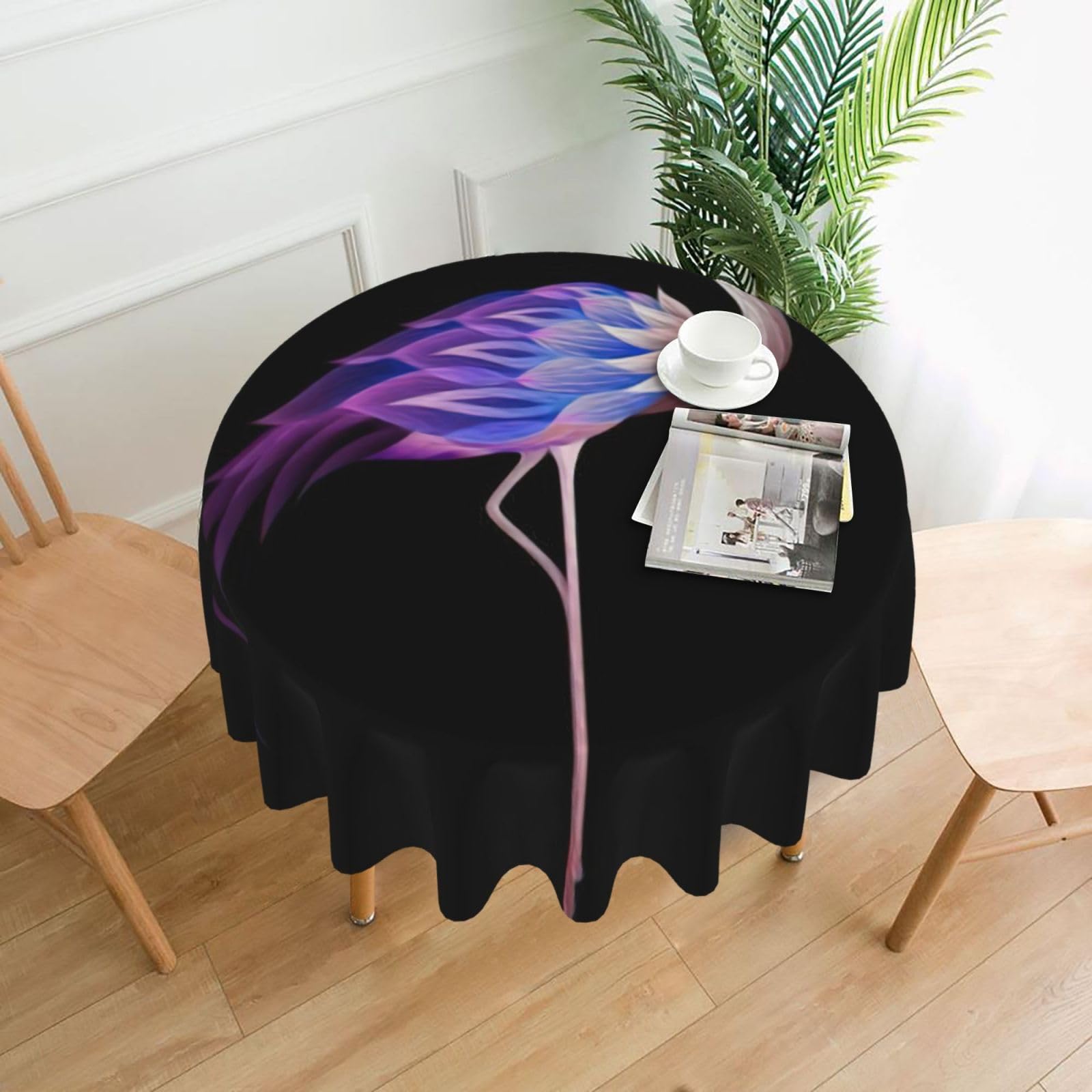 ZHAOUR Abstract Flamingo Print Round Washable Tablecloth – Table Cover