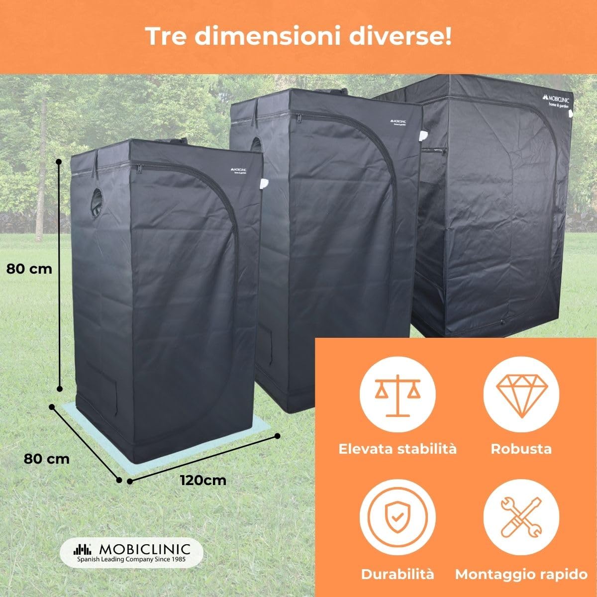 Mobiclinic®, Tenda per coltivazione indoor, Growbox, Premium mylar 97% reflective, Idroponica, Impermeabile, Fondo rimovibile, Tessuto di nylon spesso, Struttura robusta, Grow tent