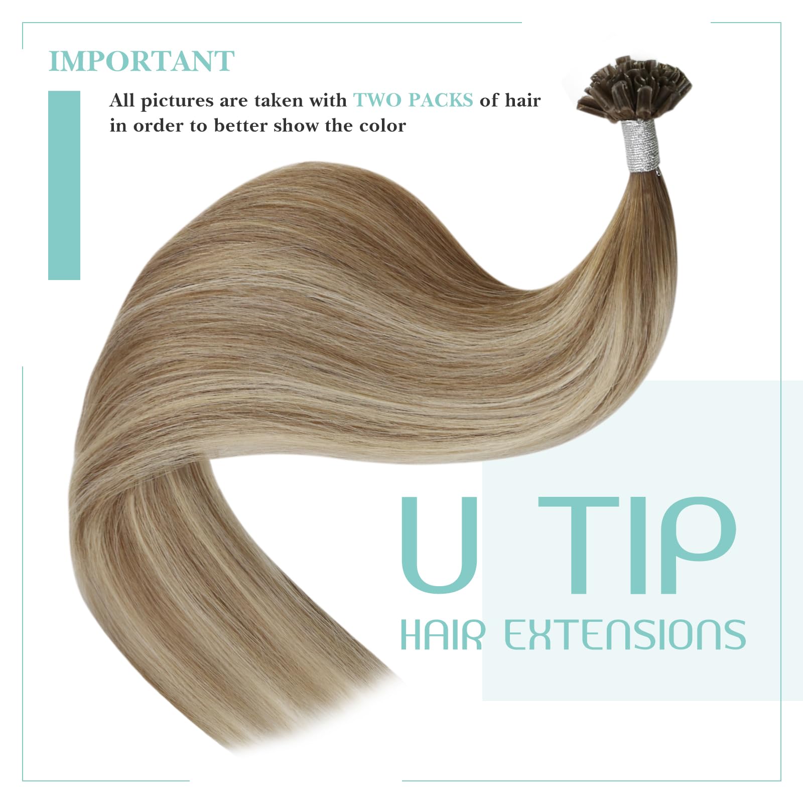 YoungSee U Tips Human Hair Extensions Balayage Light Brown and Platinum Blonde U tip Hair Extensions Balayage 1G/S 50G 20In Silky Straight Utip Hair for Women - Image 2
