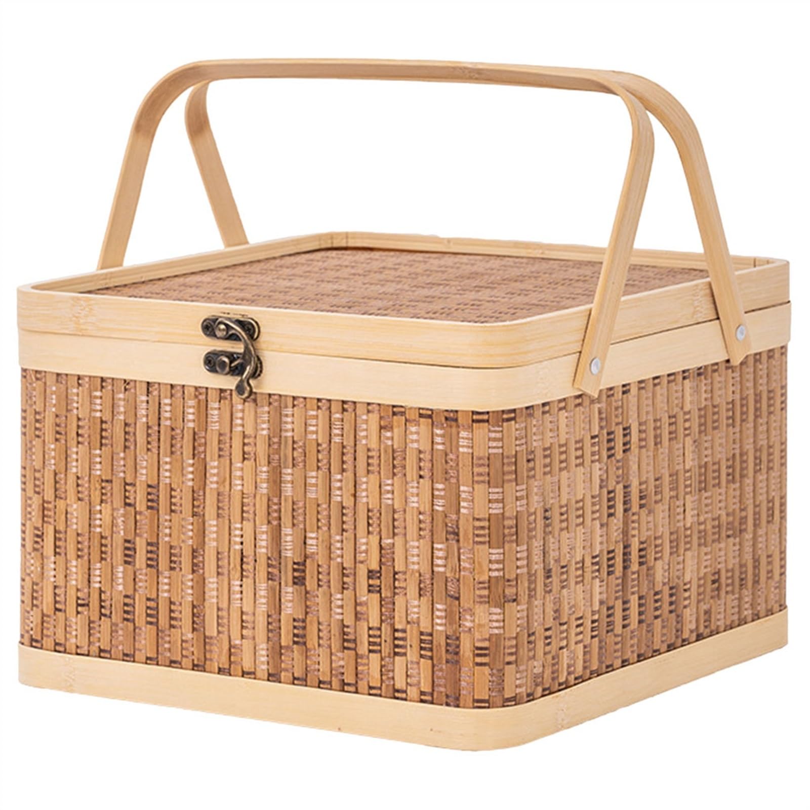 Storage Basket,Fruits Stand Holder Fruit Egg Portable Picnic Small Decorative Bamboo Woven Hamper Lid Lidded Decor Serving Baskets for Home Bowl