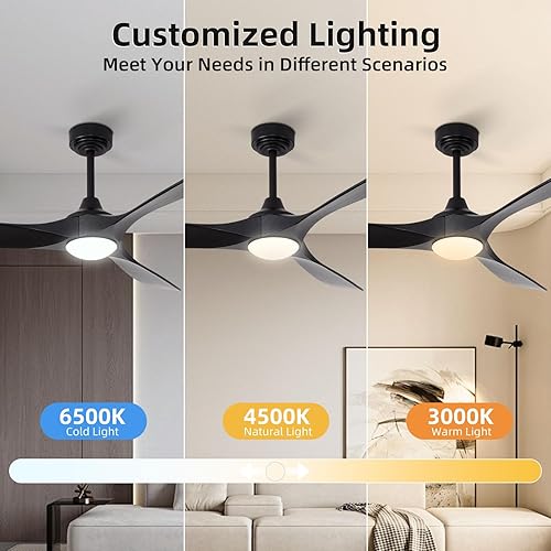 Miniatura 7 de Ventilador de techo para exteriores de 60 pulgadas con 3 varillas descendentes, ventilador de techo inteligente de madera compatible con