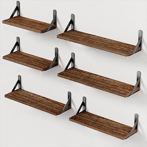 AMADA HOMEFURNISHING - Juego de 6 estantes de pared, estantes flotantes rústicos de estilo casa de campo para dormitorio, baño y sala de estar,